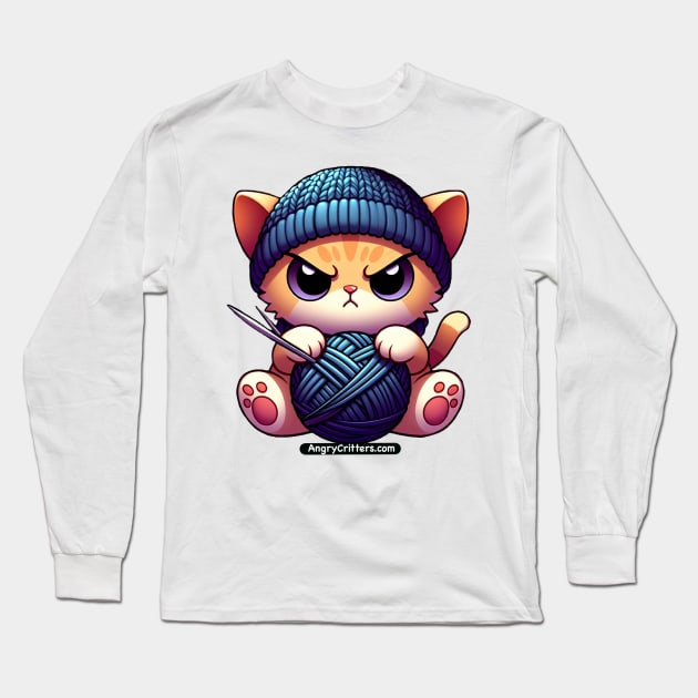 Angry Critters - Kitten Knitting Long Sleeve T-Shirt by Angry Critters